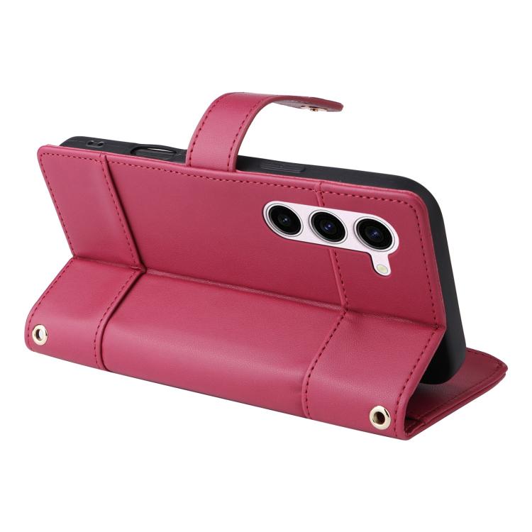 Funda de cuero tipo cartera con cremallera y bloqueo RFID para Samsung Galaxy S23 5G (roja)