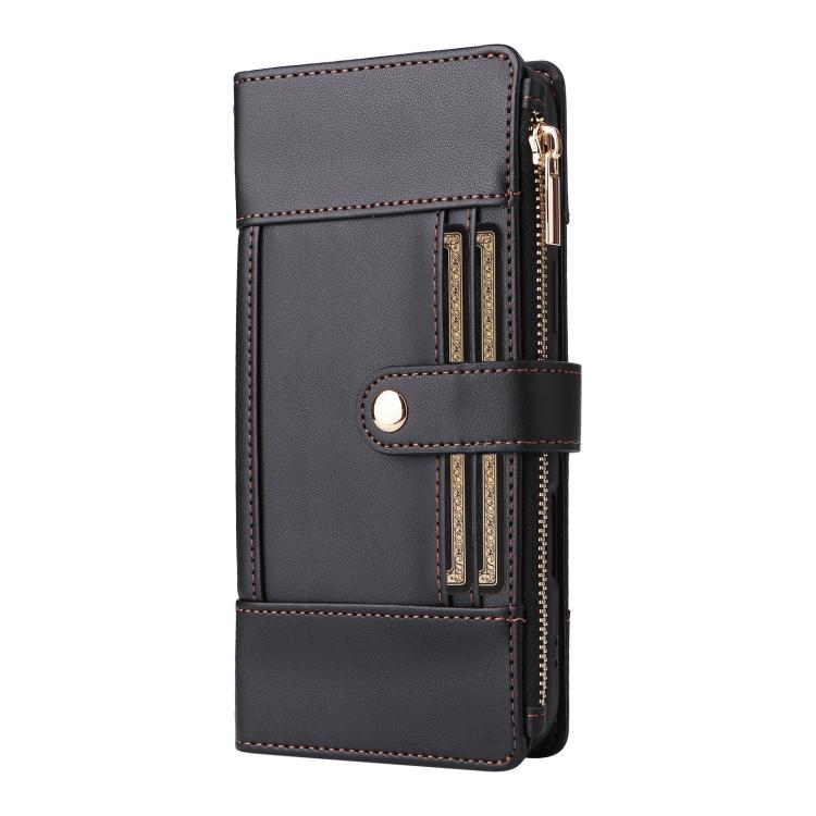 Funda de cuero con cremallera y bloqueo RFID para Samsung Galaxy S22 5G (negro)