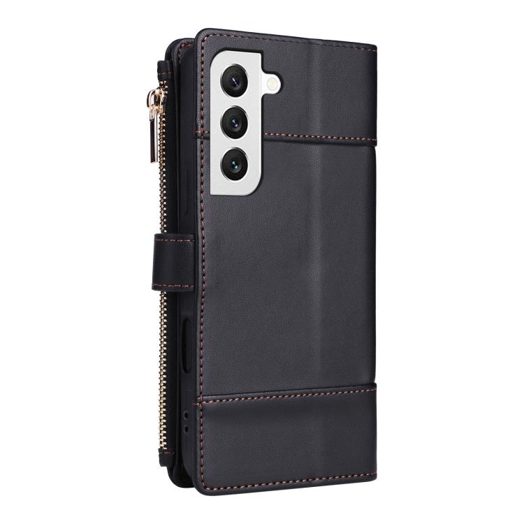 Funda de cuero con cremallera y bloqueo RFID para Samsung Galaxy S22 5G (negro)