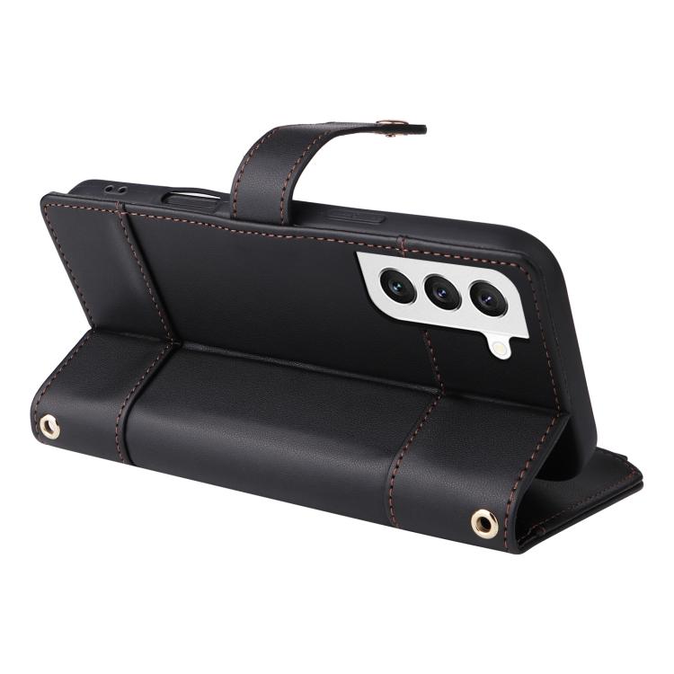 Funda de cuero con cremallera y bloqueo RFID para Samsung Galaxy S22 5G (negro)