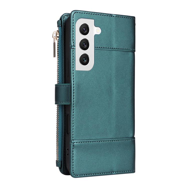 Funda de cuero tipo cartera con cremallera y bloqueo RFID para Samsung Galaxy S22 5G (verde)