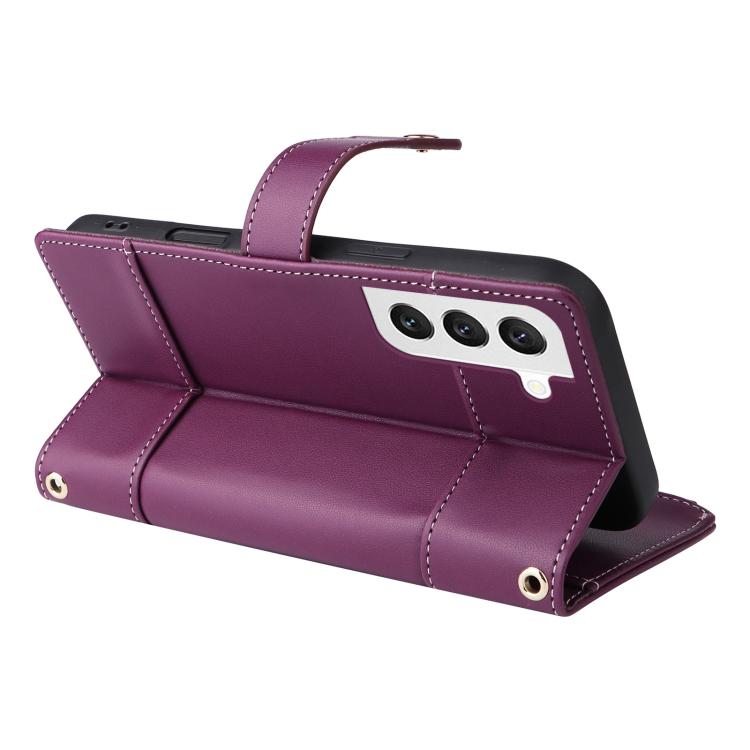 Funda de cuero tipo cartera con cremallera y bloqueo RFID para Samsung Galaxy S22 5G (morado)