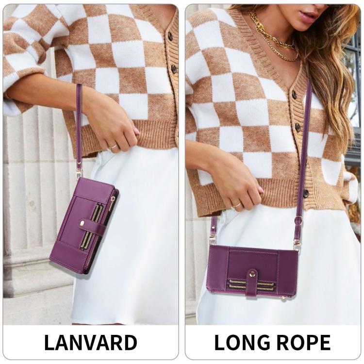 Funda de cuero tipo cartera con cremallera y bloqueo RFID para Samsung Galaxy S22 5G (morado)