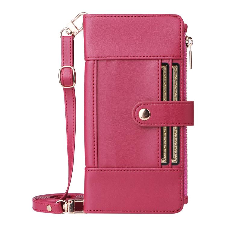 Funda de cuero tipo cartera con cremallera y bloqueo RFID para Samsung Galaxy S22 5G (roja)