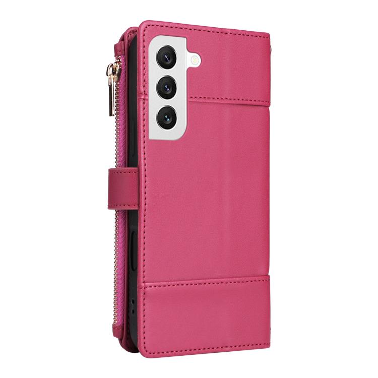 Funda de cuero tipo cartera con cremallera y bloqueo RFID para Samsung Galaxy S22 5G (roja)