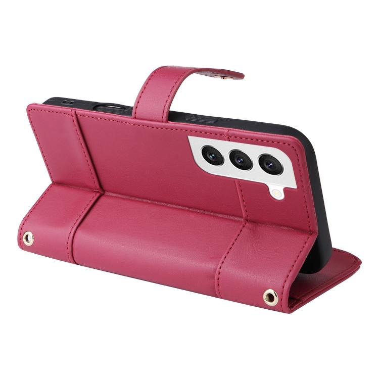 Funda de cuero tipo cartera con cremallera y bloqueo RFID para Samsung Galaxy S22 5G (roja)