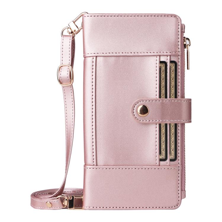 Funda de cuero tipo cartera con cremallera y bloqueo RFID para Samsung Galaxy S21 5G (oro rosa)