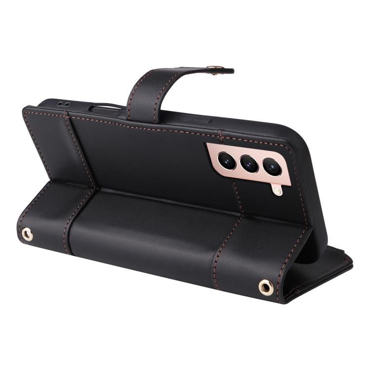 Funda de cuero con cremallera y bloqueo RFID para Samsung Galaxy S21 5G (negro)