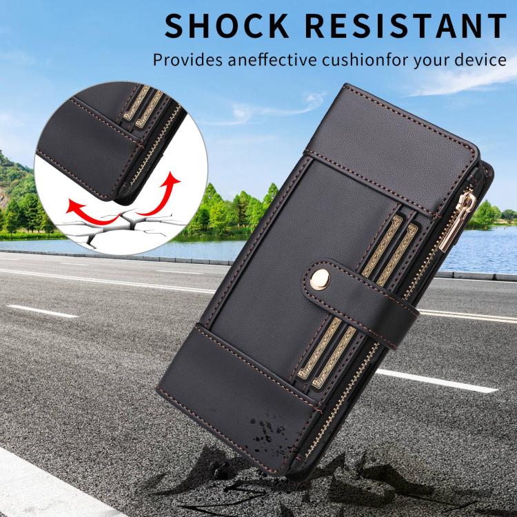 Funda de cuero con cremallera y bloqueo RFID para Samsung Galaxy S21 5G (negro)