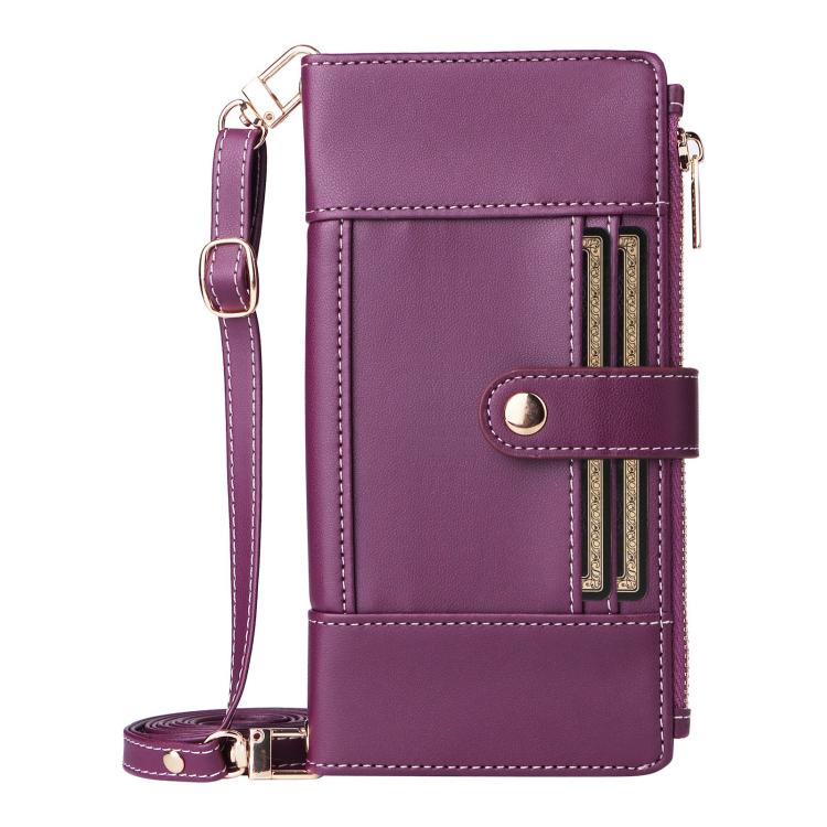 Funda de cuero tipo cartera con cremallera y bloqueo RFID para Samsung Galaxy S21 5G (morado)