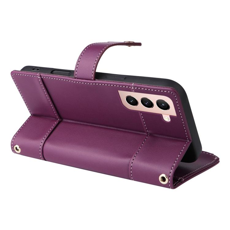 Funda de cuero tipo cartera con cremallera y bloqueo RFID para Samsung Galaxy S21 5G (morado)