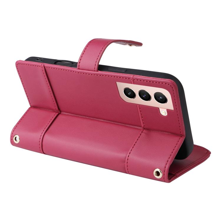 Funda de cuero tipo cartera con cremallera y bloqueo RFID para Samsung Galaxy S21 5G (roja)