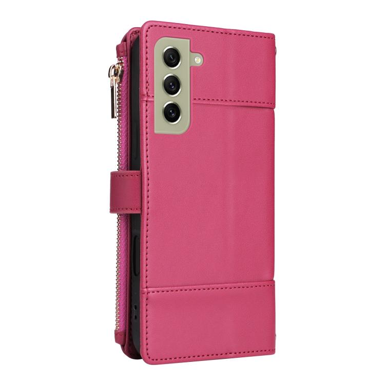 Funda de cuero con cremallera y bloqueo RFID para Samsung Galaxy S21 FE 5G (rojo)