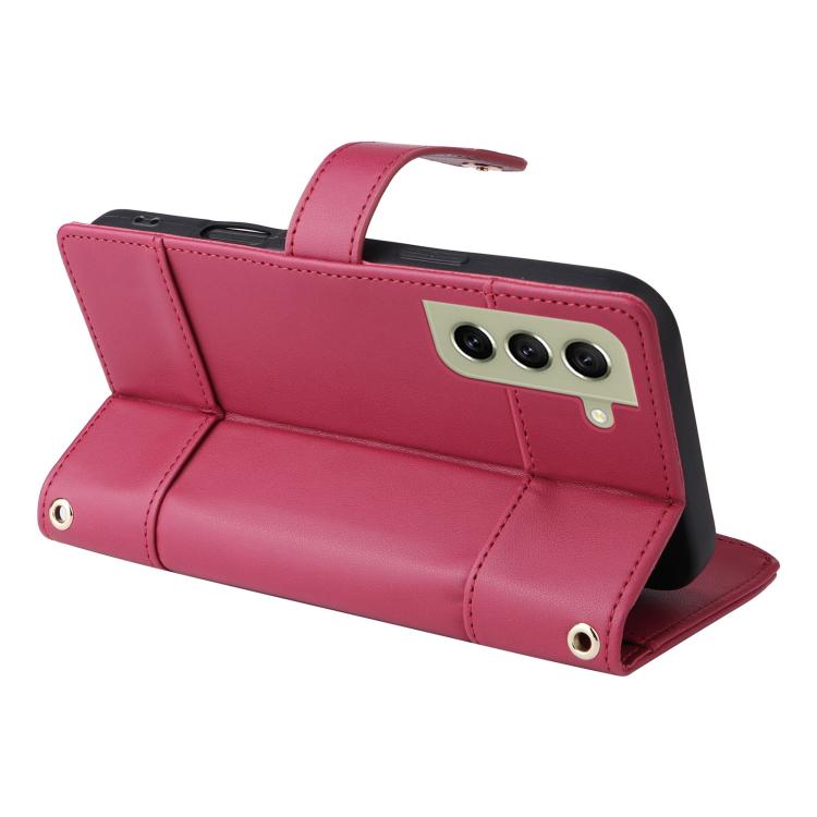 Funda de cuero con cremallera y bloqueo RFID para Samsung Galaxy S21 FE 5G (rojo)