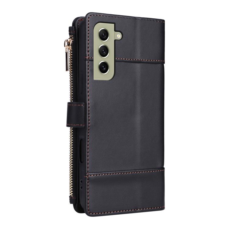 Funda de cuero tipo cartera con cremallera y bloqueo RFID para Samsung Galaxy S21+ 5G (negro)