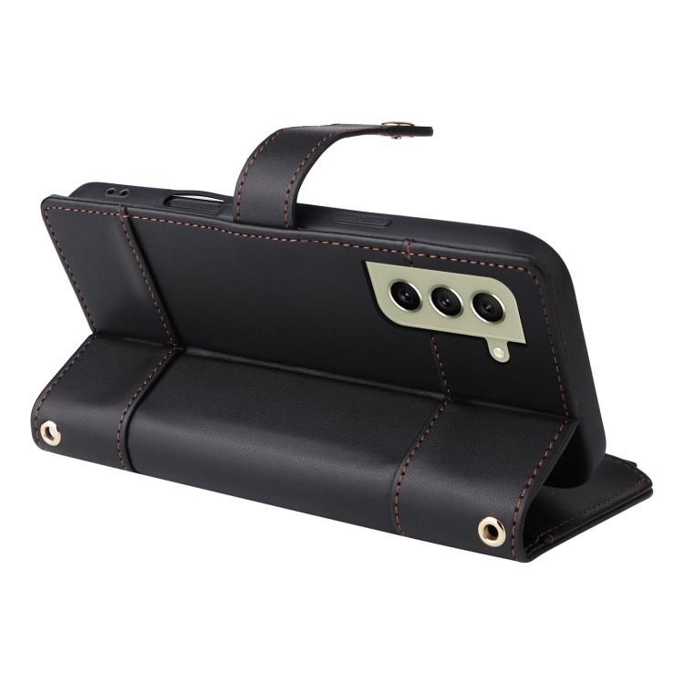 Funda de cuero tipo cartera con cremallera y bloqueo RFID para Samsung Galaxy S21+ 5G (negro)