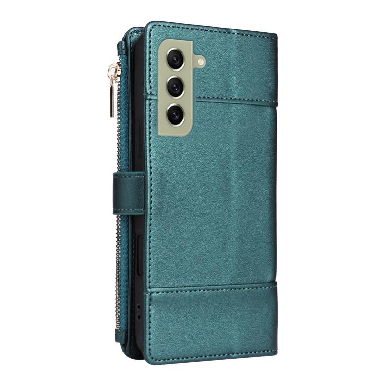 Funda de cuero tipo cartera con cremallera y bloqueo RFID para Samsung Galaxy S21+ 5G (verde)