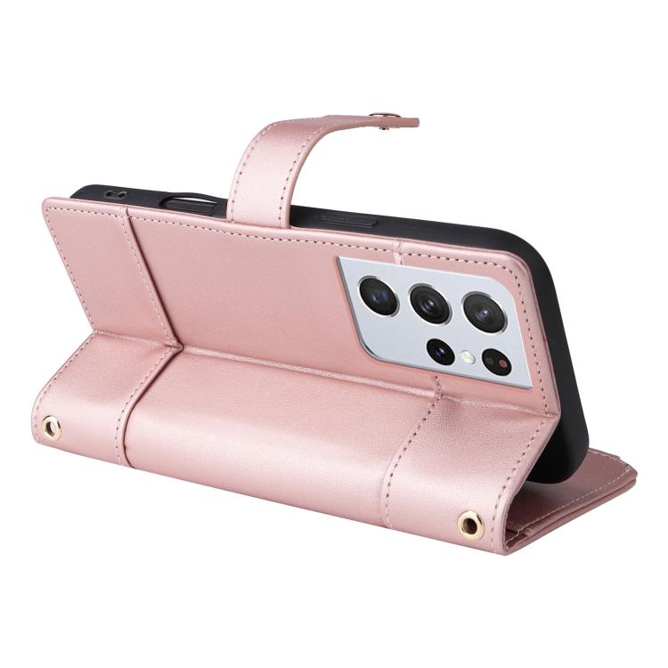Funda de cuero con cremallera y bloqueo RFID para Samsung Galaxy S21 Ultra 5G (oro rosa)