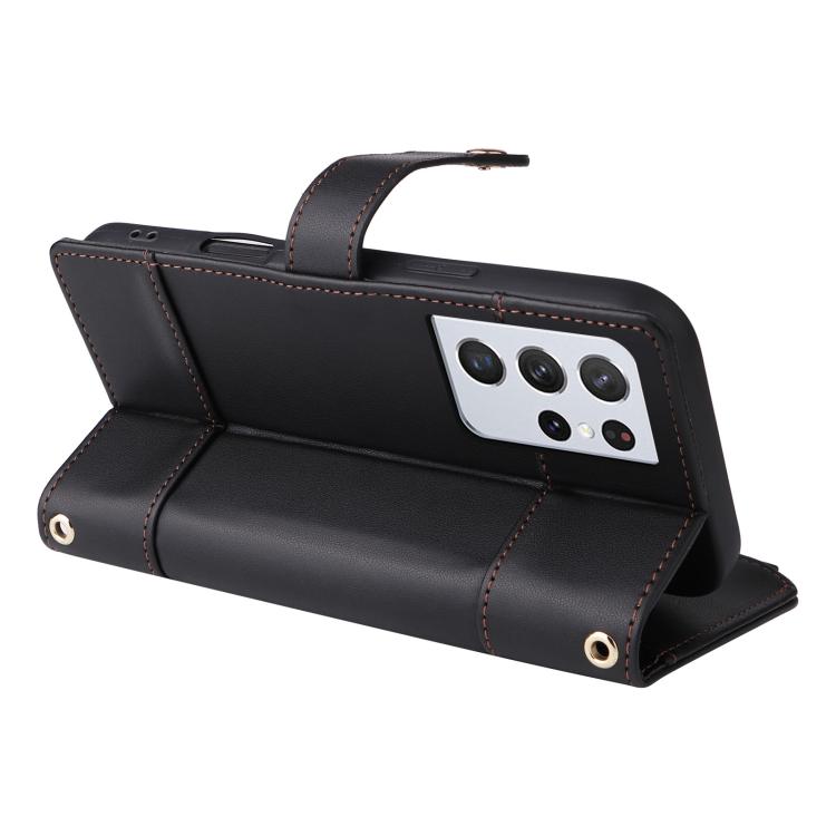Funda de cuero tipo cartera con cremallera y bloqueo RFID para Samsung Galaxy S21 Ultra 5G (negro)
