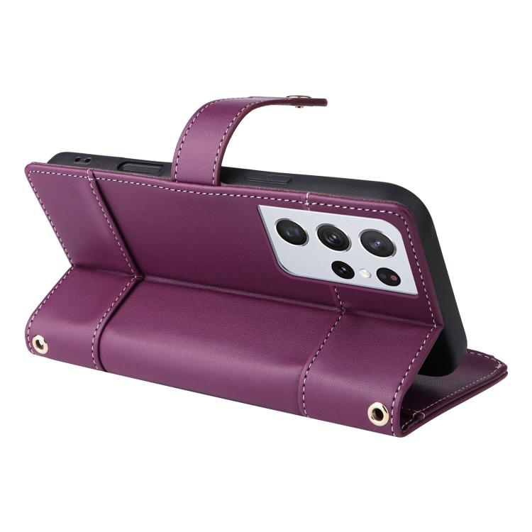 Funda de cuero tipo cartera con cremallera y bloqueo RFID para Samsung Galaxy S21 Ultra 5G (morado)