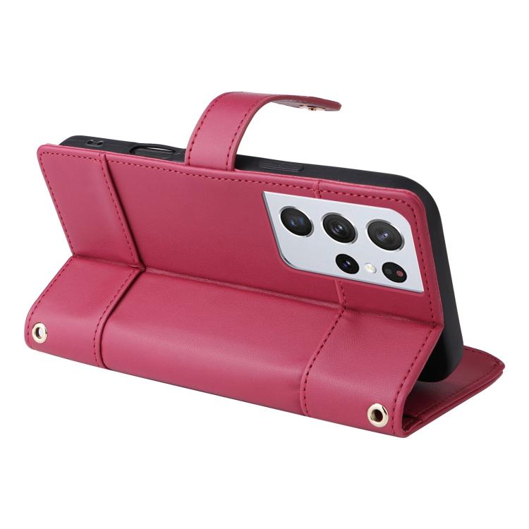 Funda de cuero con cremallera y bloqueo RFID para Samsung Galaxy S21 Ultra 5G (roja)