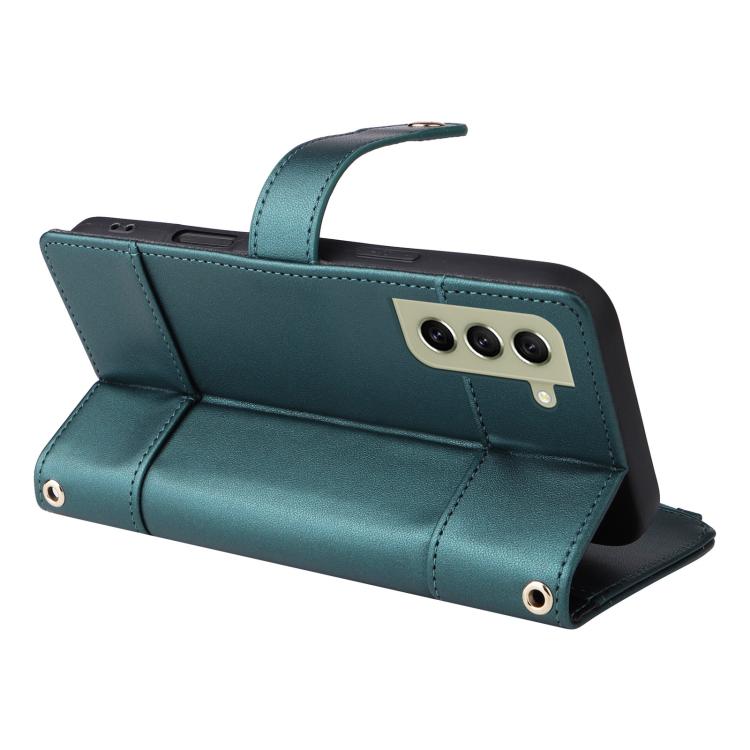 Funda de cuero tipo cartera con cremallera y bloqueo RFID para Samsung Galaxy S22+ 5G (verde)