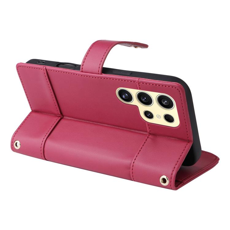 Funda de cuero tipo cartera con cremallera y bloqueo RFID para Samsung Galaxy S22 Ultra 5G (roja)