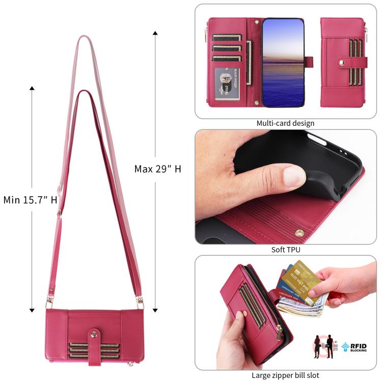 Funda de cuero tipo cartera con cremallera y bloqueo RFID para Samsung Galaxy S22 Ultra 5G (roja)