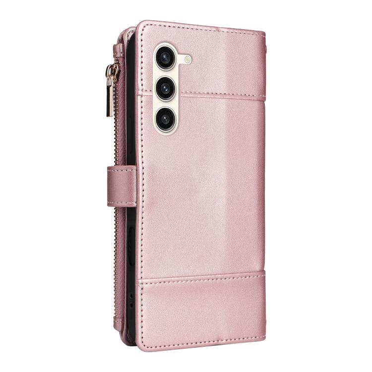 Funda de cuero tipo cartera con cremallera y bloqueo RFID para Samsung Galaxy S23+ 5G (oro rosa)