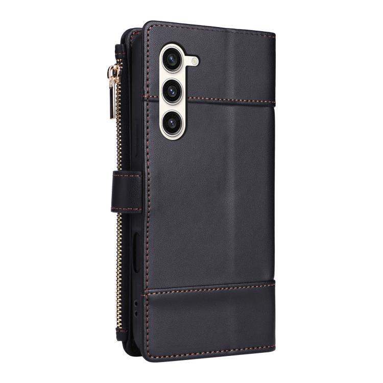 Funda de cuero tipo cartera con cremallera y bloqueo RFID para Samsung Galaxy S23+ 5G (negra)