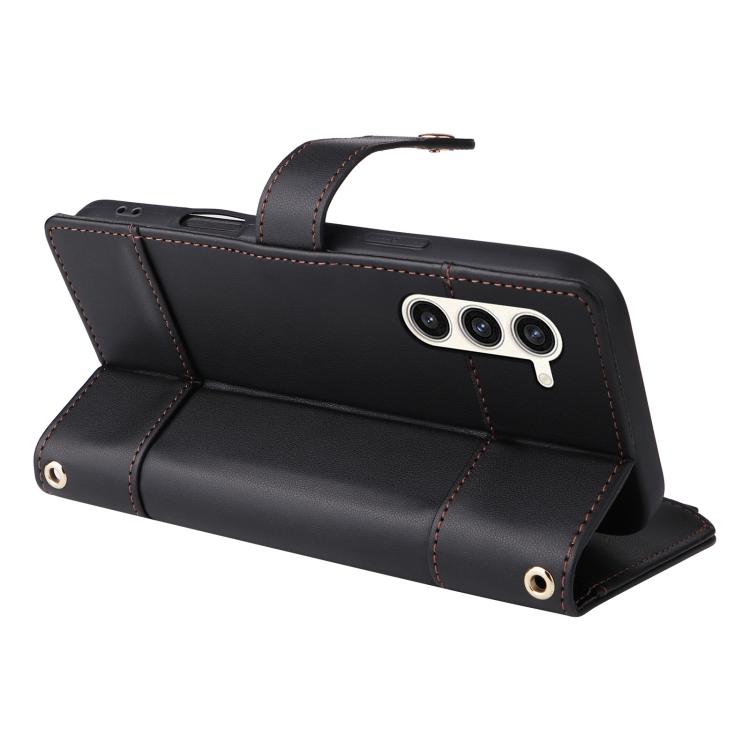 Funda de cuero tipo cartera con cremallera y bloqueo RFID para Samsung Galaxy S23+ 5G (negra)