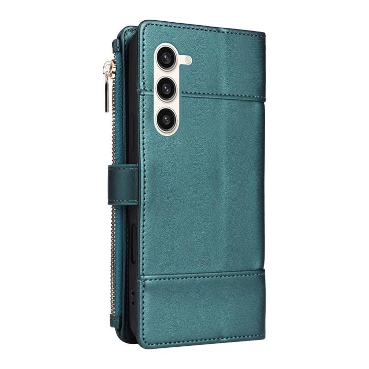 Funda de cuero tipo cartera con cremallera y bloqueo RFID para Samsung Galaxy S23+ 5G (verde)