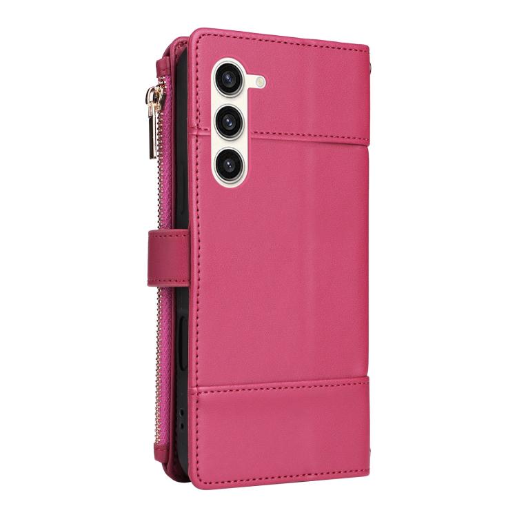 Funda de cuero tipo cartera con cremallera y bloqueo RFID para Samsung Galaxy S23+ 5G (roja)