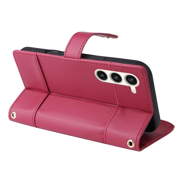 Funda de cuero tipo cartera con cremallera y bloqueo RFID para Samsung Galaxy S23+ 5G (roja)