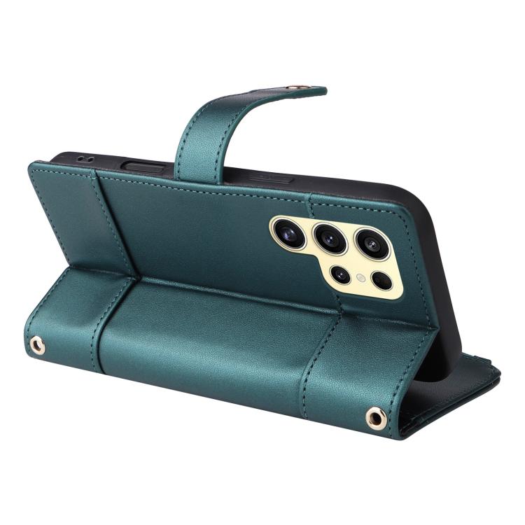 Funda de cuero tipo cartera con cremallera y bloqueo RFID para Samsung Galaxy S23 Ultra 5G (verde)