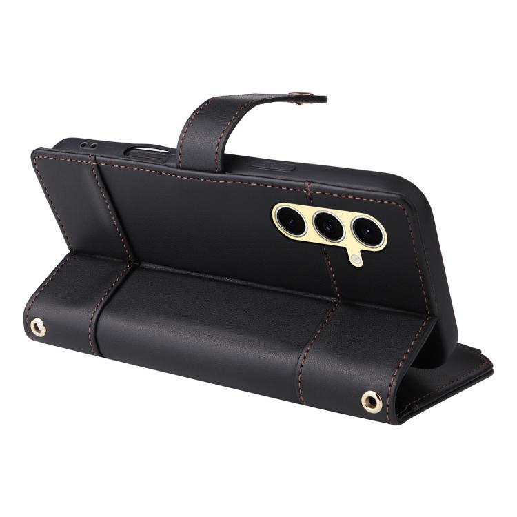 Funda de cuero con cremallera y bloqueo RFID para Samsung Galaxy S24 FE 5G (negro)