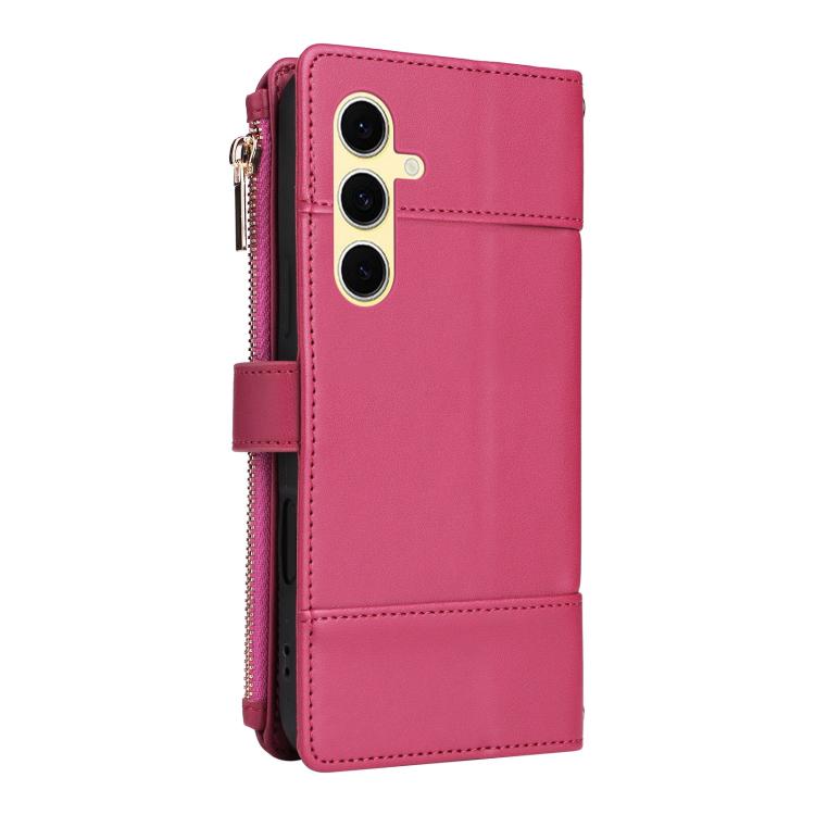 Funda de cuero con cremallera y bloqueo RFID para Samsung Galaxy S24 FE 5G (roja)