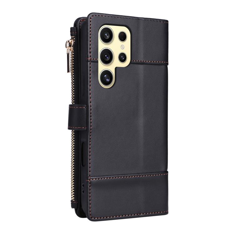 Funda de cuero tipo cartera con cremallera y bloqueo RFID para Samsung Galaxy S24 Ultra 5G (negro)