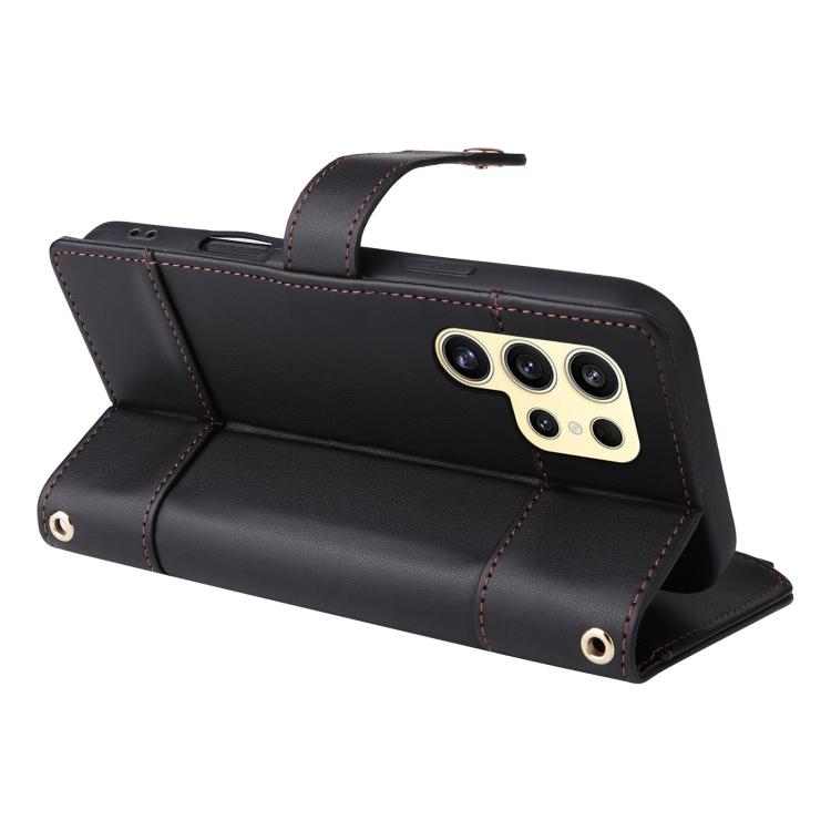 Funda de cuero tipo cartera con cremallera y bloqueo RFID para Samsung Galaxy S24 Ultra 5G (negro)