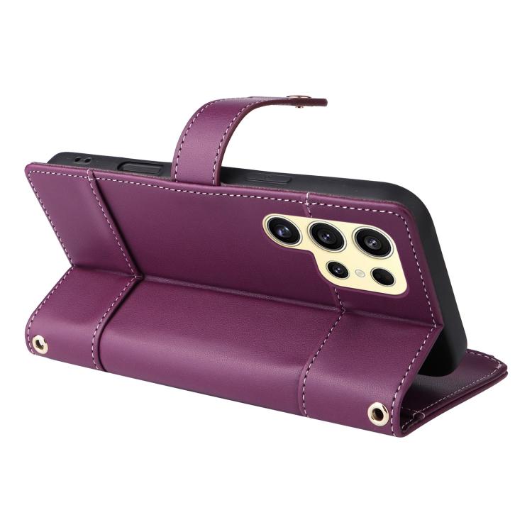 Funda de cuero tipo cartera con cremallera y bloqueo RFID para Samsung Galaxy S24 Ultra 5G (morado)