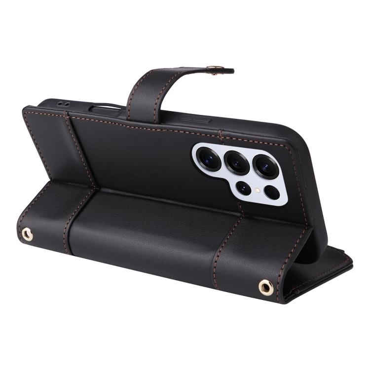 Funda de cuero tipo cartera con cremallera y bloqueo RFID para Samsung Galaxy S25 Ultra 5G (negro)