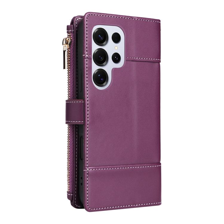 Funda de cuero tipo cartera con cremallera y bloqueo RFID para Samsung Galaxy S25 Ultra 5G (morado)