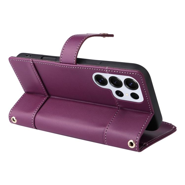 Funda de cuero tipo cartera con cremallera y bloqueo RFID para Samsung Galaxy S25 Ultra 5G (morado)