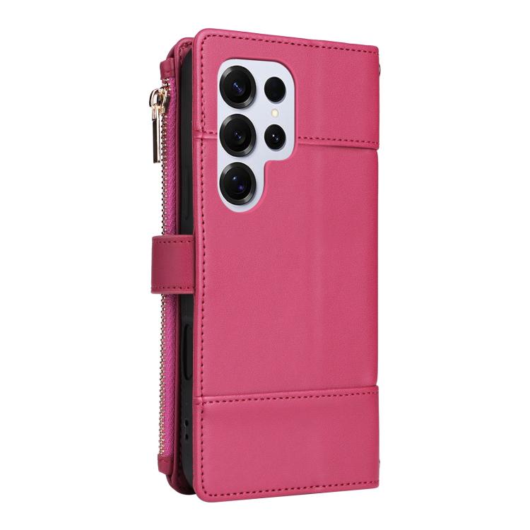 Funda de cuero tipo cartera con cremallera y bloqueo RFID para Samsung Galaxy S25 Ultra 5G (roja)