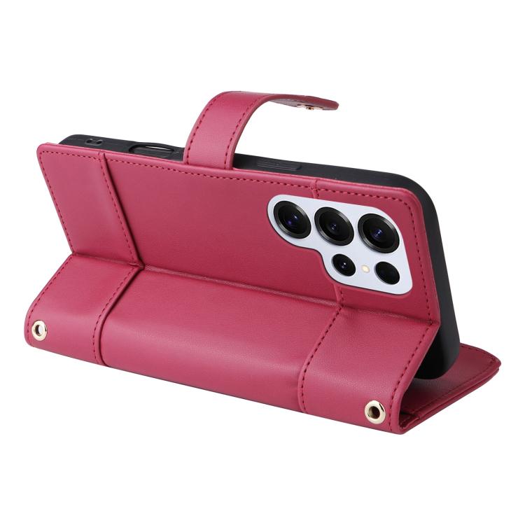 Funda de cuero tipo cartera con cremallera y bloqueo RFID para Samsung Galaxy S25 Ultra 5G (roja)