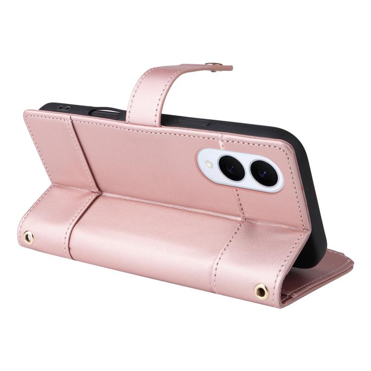 Funda de cuero tipo cartera con cremallera y bloqueo RFID para Samsung Galaxy S25 Edge 5G (oro rosa)