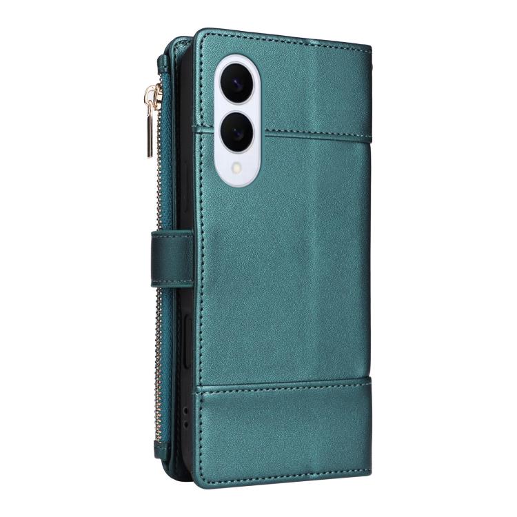 Funda de cuero tipo cartera con cremallera y bloqueo RFID para Samsung Galaxy S25 Edge 5G (verde)