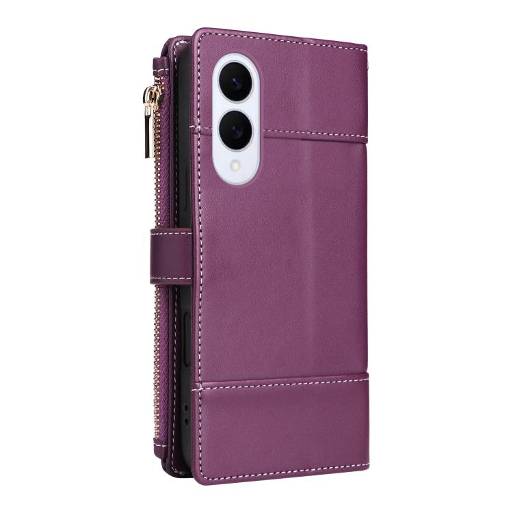 Funda de cuero tipo cartera con cremallera y bloqueo RFID para Samsung Galaxy S25 Edge 5G (morado)