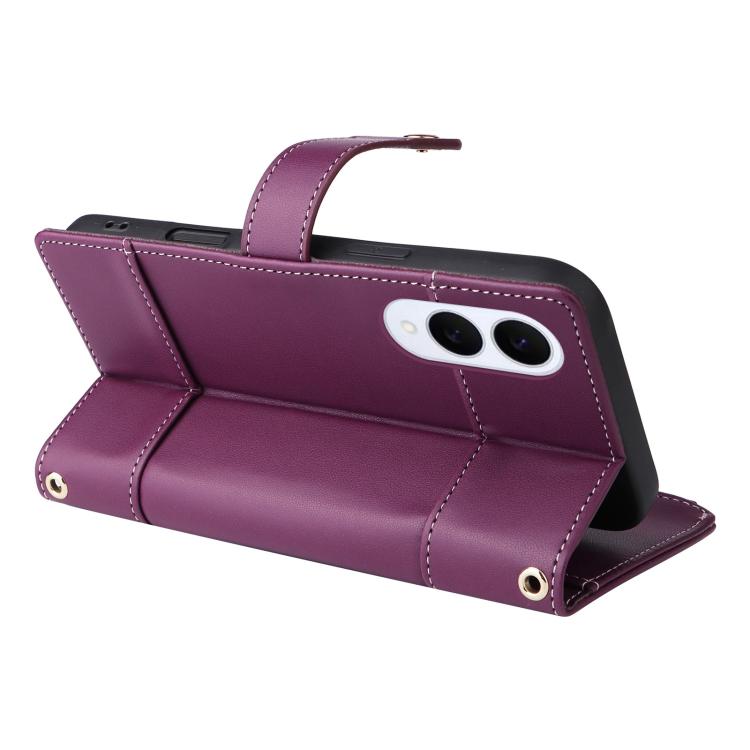 Funda de cuero tipo cartera con cremallera y bloqueo RFID para Samsung Galaxy S25 Edge 5G (morado)