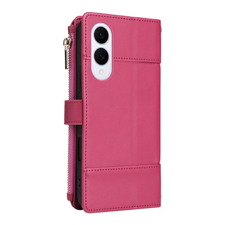 Funda de cuero tipo cartera con cremallera y bloqueo RFID para Samsung Galaxy S25 Edge 5G (roja)